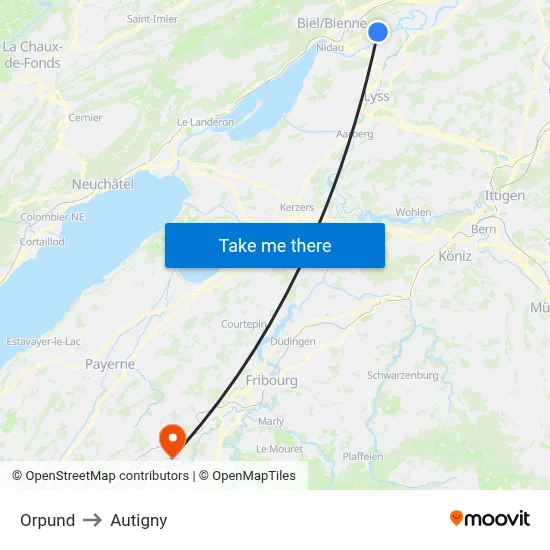 Orpund to Autigny map