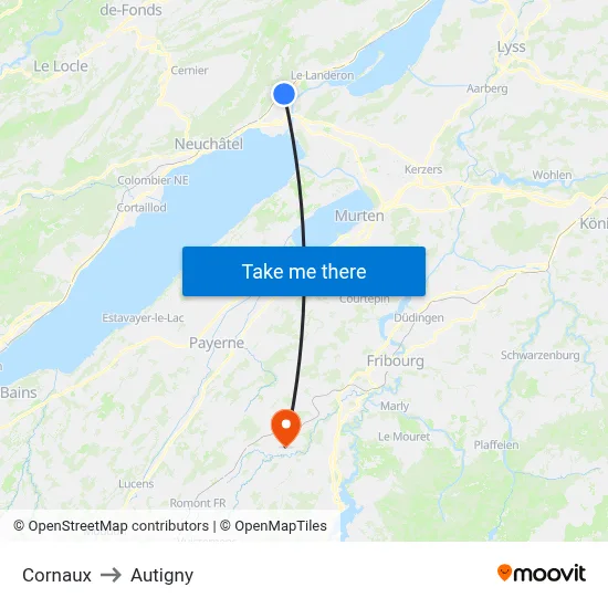 Cornaux to Autigny map