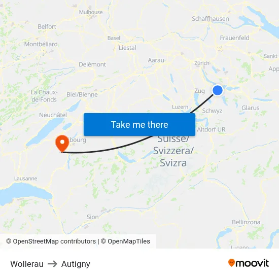 Wollerau to Autigny map