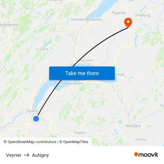 Veyrier to Autigny map