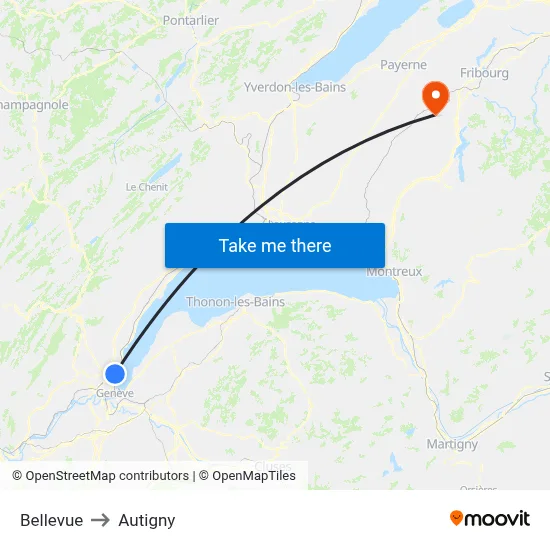 Bellevue to Autigny map