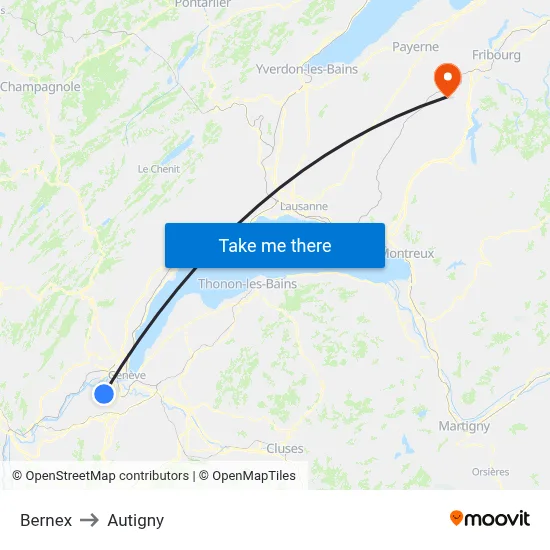 Bernex to Autigny map