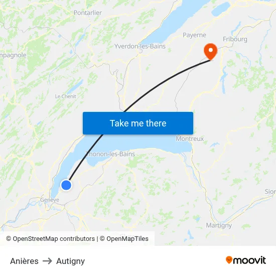 Anières to Autigny map