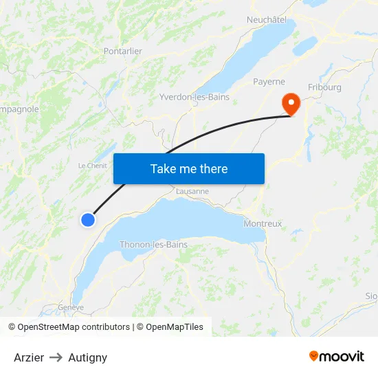 Arzier to Autigny map