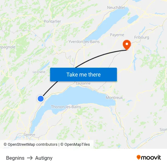 Begnins to Autigny map