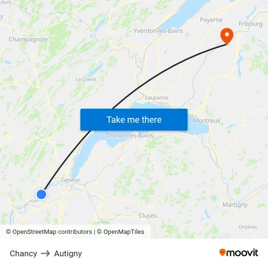 Chancy to Autigny map