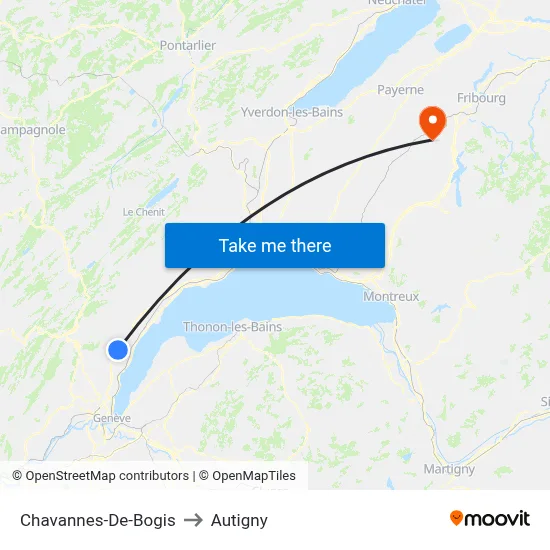 Chavannes-De-Bogis to Autigny map