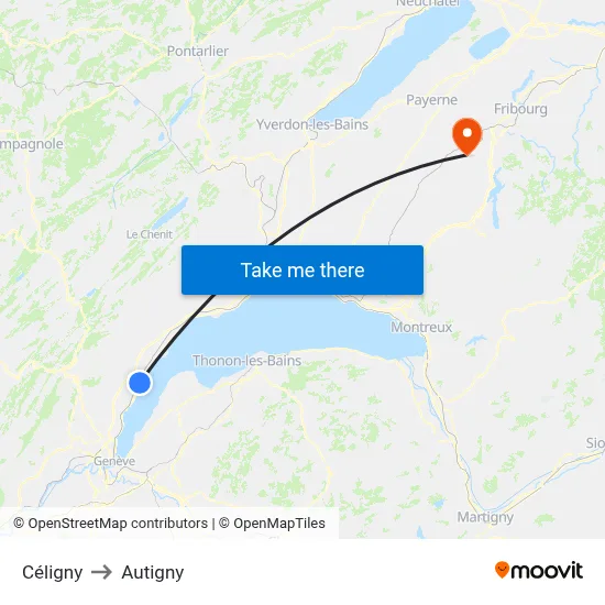 Céligny to Autigny map
