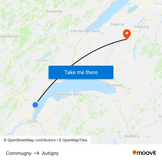 Commugny to Autigny map