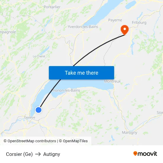 Corsier (Ge) to Autigny map