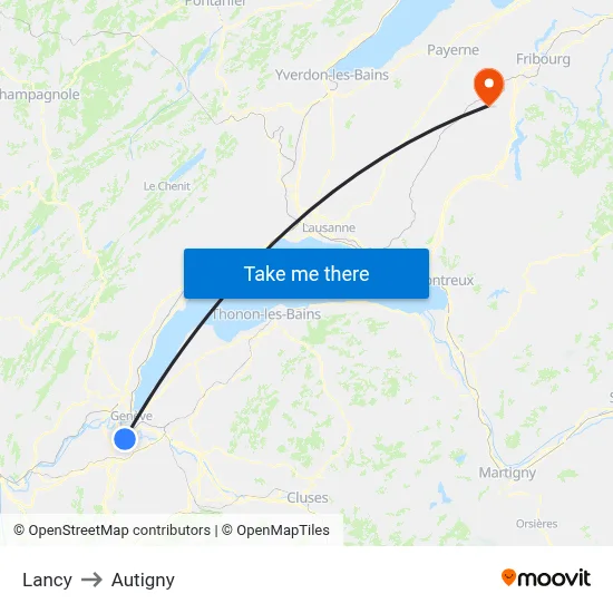 Lancy to Autigny map