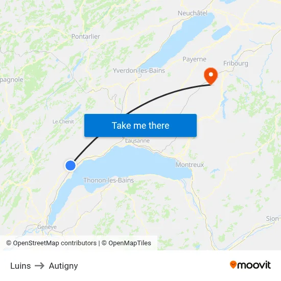 Luins to Autigny map