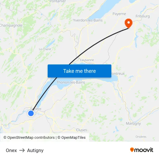 Onex to Autigny map