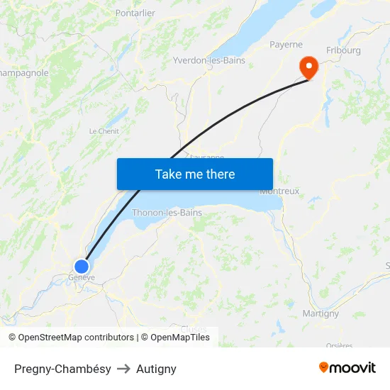 Pregny-Chambésy to Autigny map