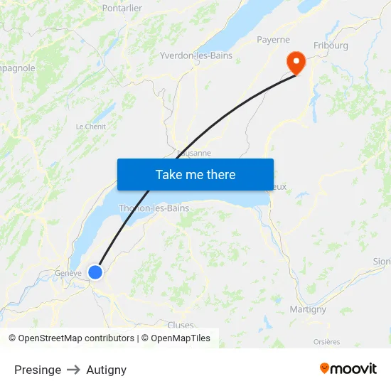 Presinge to Autigny map