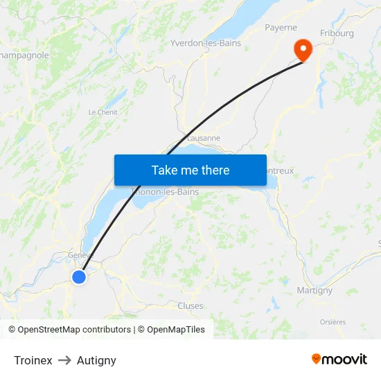Troinex to Autigny map