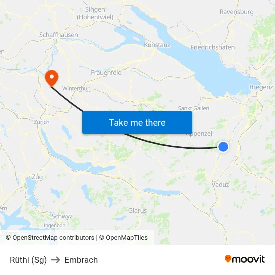 Rüthi (Sg) to Embrach map