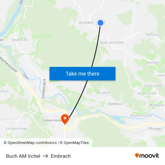 Buch AM Irchel to Embrach map