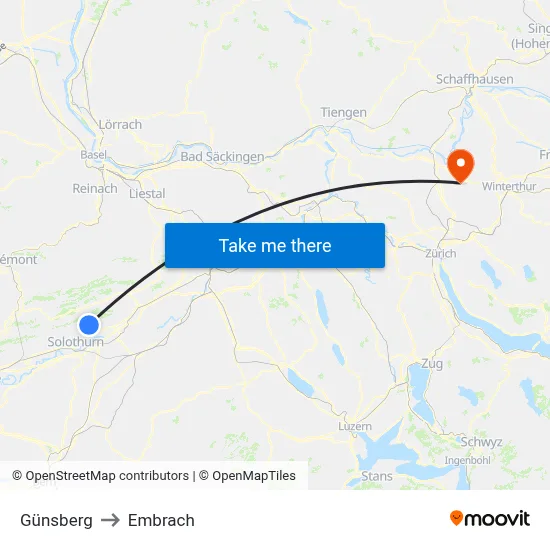 Günsberg to Embrach map