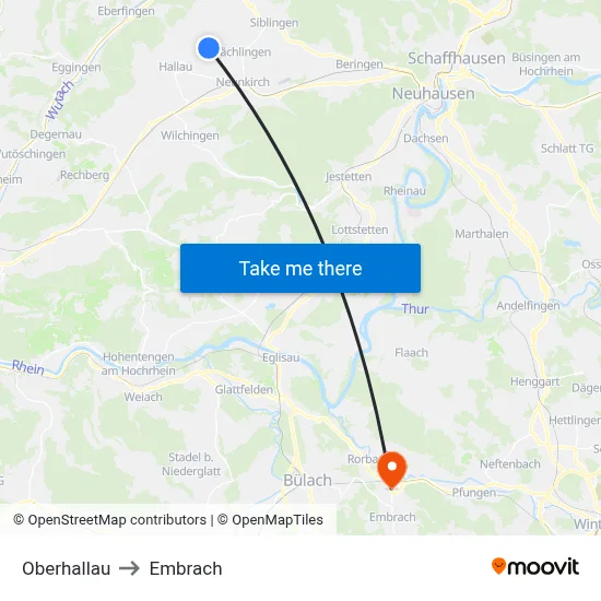 Oberhallau to Embrach map