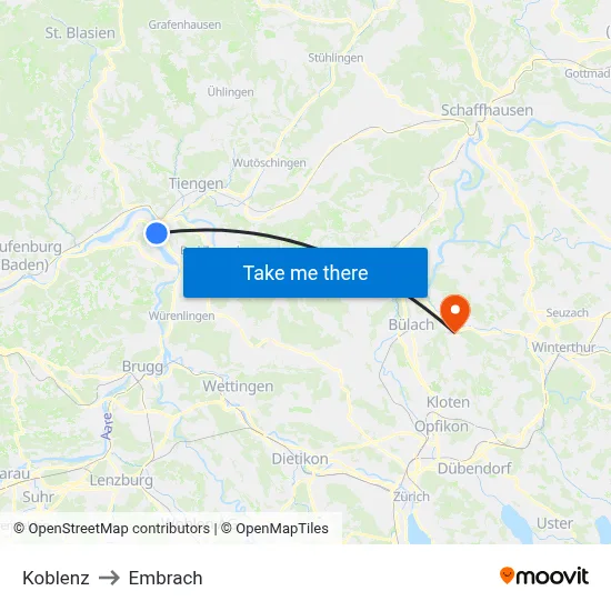 Koblenz to Embrach map