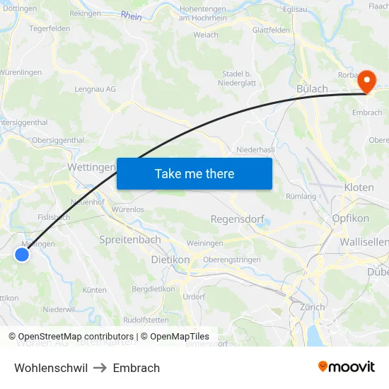 Wohlenschwil to Embrach map
