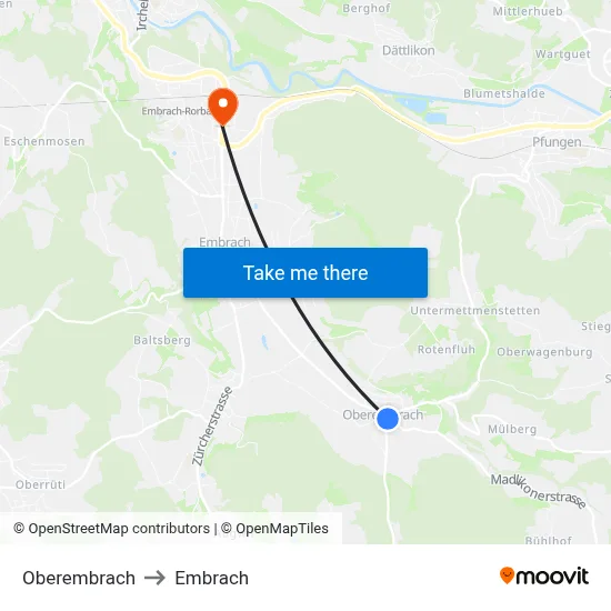 Oberembrach to Embrach map