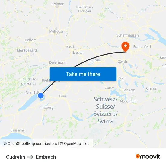 Cudrefin to Embrach map