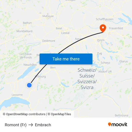 Romont (Fr) to Embrach map