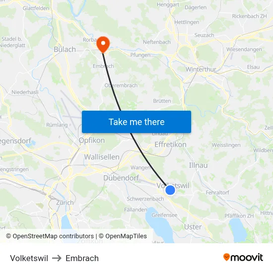 Volketswil to Embrach map