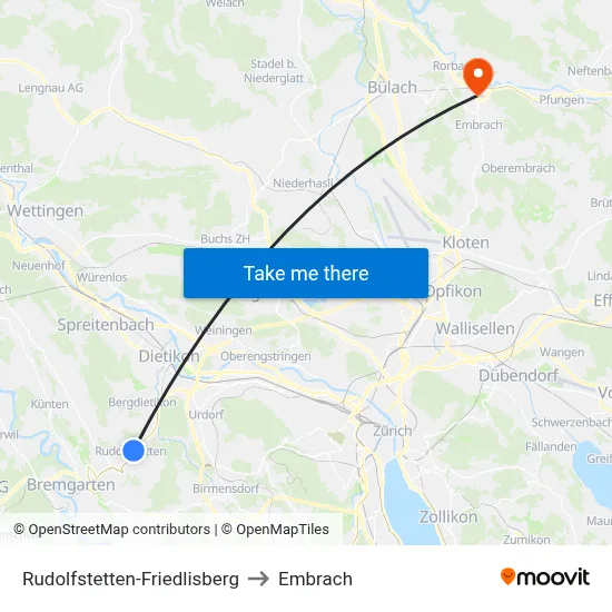 Rudolfstetten-Friedlisberg to Embrach map