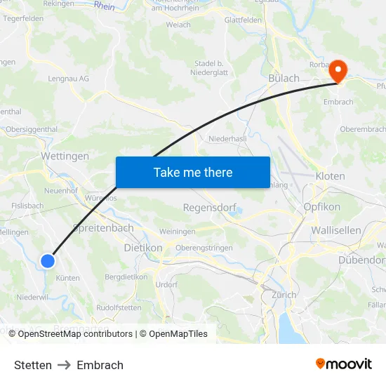 Stetten to Embrach map