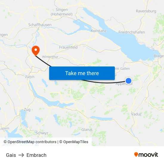 Gais to Embrach map
