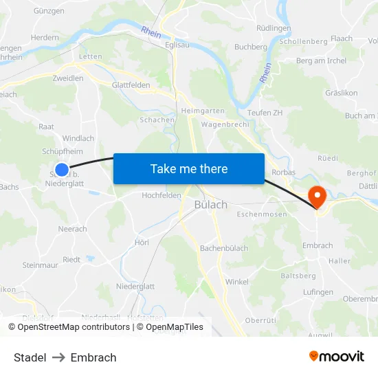 Stadel to Embrach map