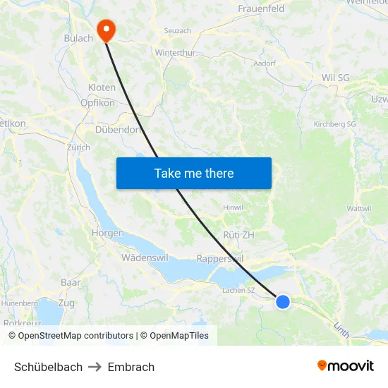 Schübelbach to Embrach map