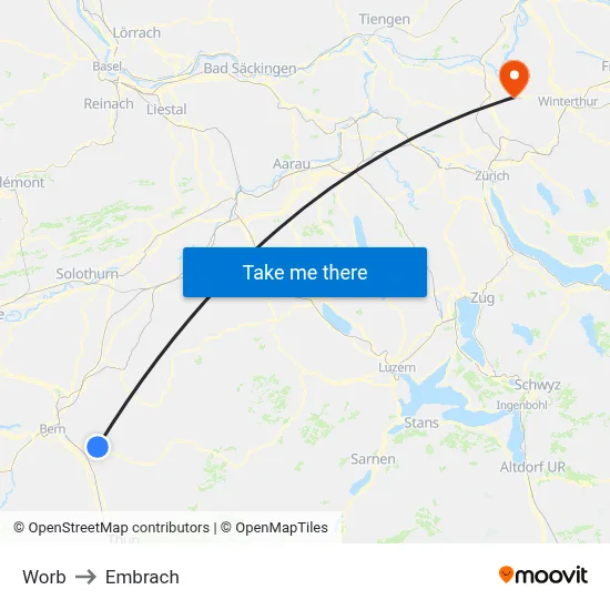 Worb to Embrach map