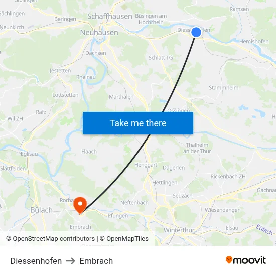 Diessenhofen to Embrach map