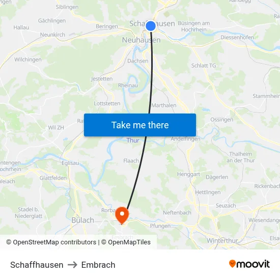 Schaffhausen to Embrach map