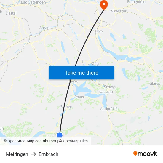 Meiringen to Embrach map