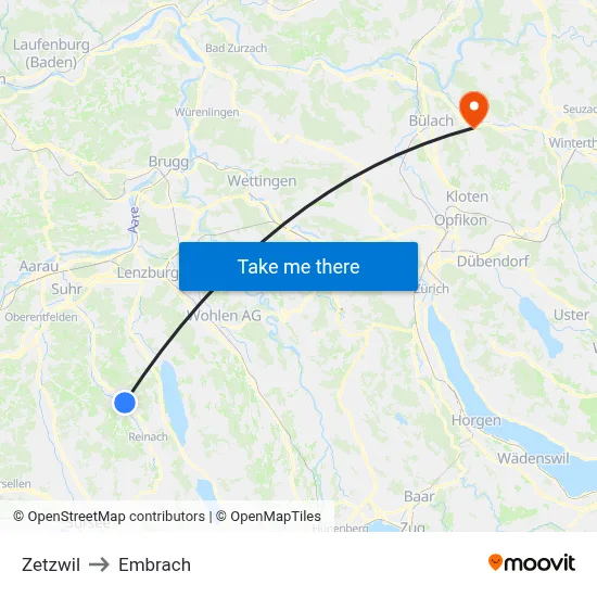 Zetzwil to Embrach map