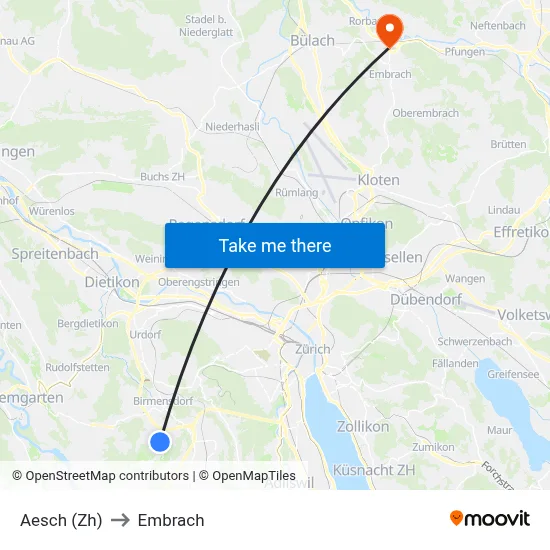 Aesch (Zh) to Embrach map