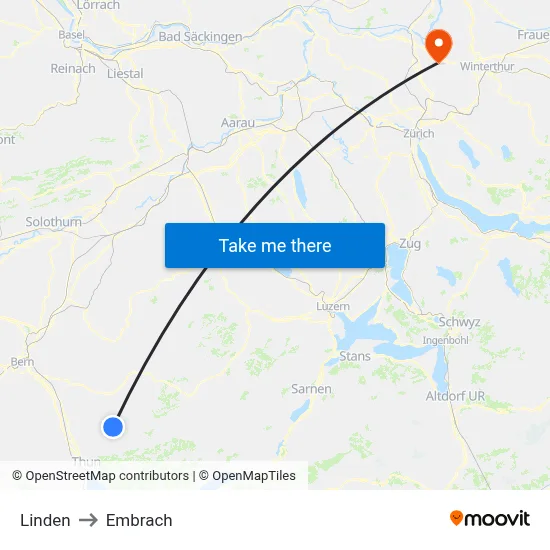 Linden to Embrach map