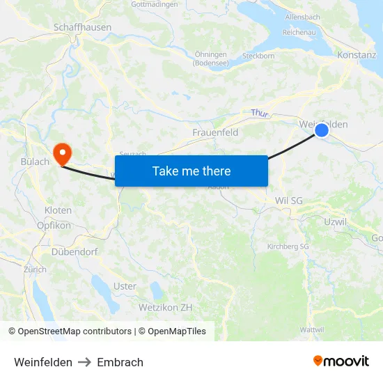 Weinfelden to Embrach map