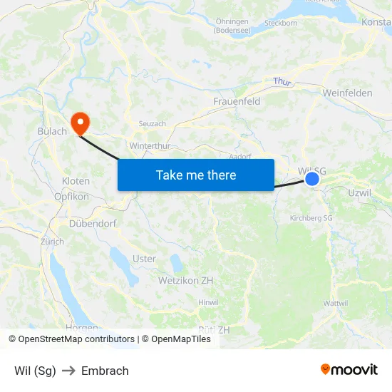 Wil (Sg) to Embrach map