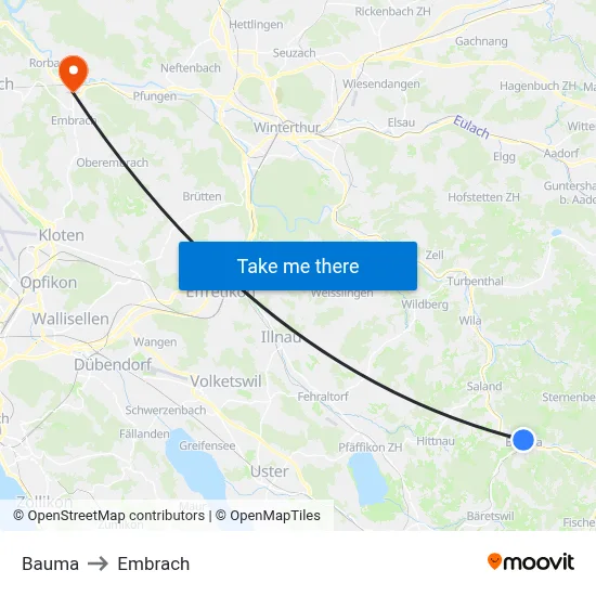 Bauma to Embrach map