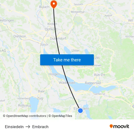 Einsiedeln to Embrach map