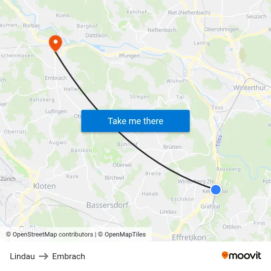 Lindau to Embrach map