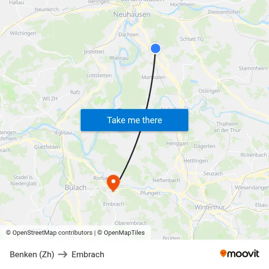 Benken (Zh) to Embrach map