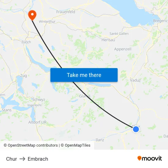 Chur to Embrach map