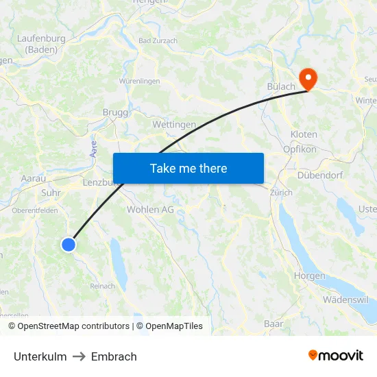 Unterkulm to Embrach map